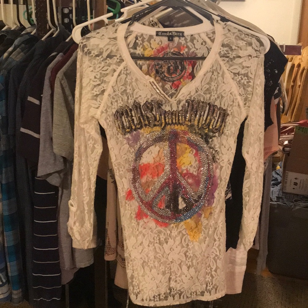 white lace Long sleeve Crash & Burn top by Buckle